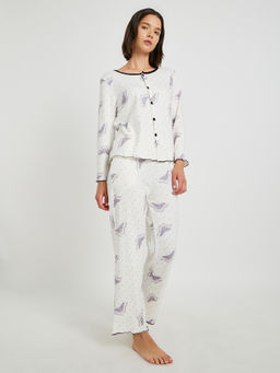 Styli - Women Butterfly Print Long Sleeve Shirt And Straight Pyjama