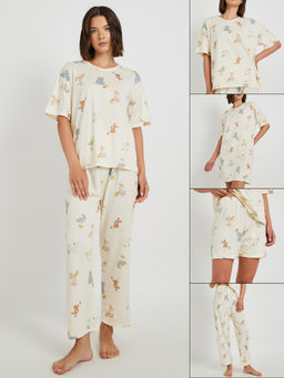 Styli - Women Printed Nightdress, T-Shirt, Shorts And Pant