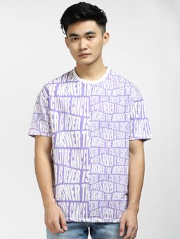 Jack & Jones - Purple Typographic Print Crew Neck T-shirt