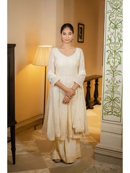 Label Aparna Rawat - Ivory Embroidered Anarkali with Palazzo and Dupatta
