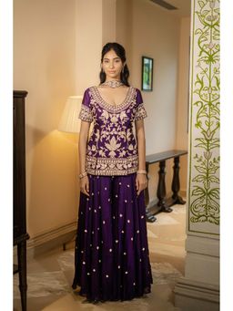 Label Aparna Rawat - Royal Purple Sequin Embroidered Kurti with Palazzo and Dupatta