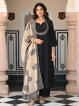 Mahee Jaipur - Black Mul Gota Work Kurta With Pant And Dupatta