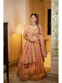 Label Aparna Rawat - Dusty Peach Embroidered Lehenga with Blouse and Dupatta
