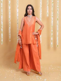 GRASS & SUNSHINE - Orange Radiance Kurti With Palazzo And Dupatta