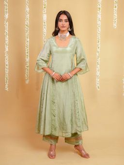GRASS & SUNSHINE - Green Mint Serenity Kurta With Pant And Dupatta