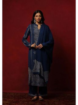 House of Chikankari - Blue Woollen Embellished Women's Kurta With Pant And Dupatta