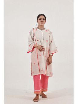 Label Darpan - Ivory Hand Embroidered Floral Kurta With Pant