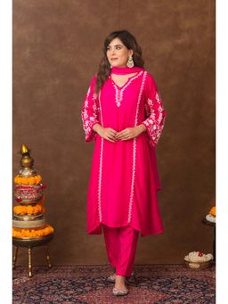 Gharana India - Muslin A Line Pink Kurta With Pant Dupatta