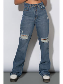 FREAKINS - Blue Distressed Flare Bootcut Jeans