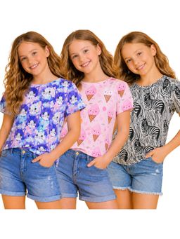 TotzTouch - Stylish Printed T-Shirt For Girls (Pack of 3)