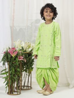 Little Bansi - Boys Cotton Jaipuri Zari Kurta With Dhoti Set - Green