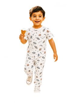 Protiens - Boys' White Space And Galaxy Printed Night Suit