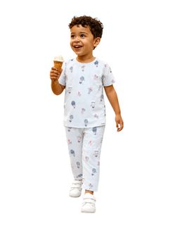 Protiens - Boys' Light Blue Teddy Bear And Hot Air Balloon Printed Night Suit