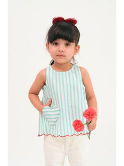 TIBER TABER - Heart Pocket Stripped Top Green