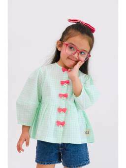 TIBER TABER - Green Bow Puff Sleeves Top Green