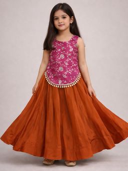 Tiny Pants - Girls Pink Top with Orange Skirt