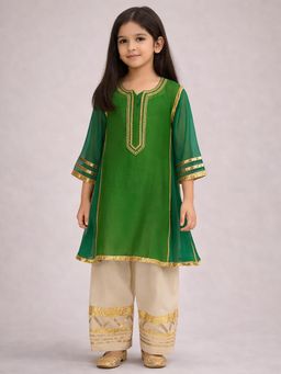 Tiny Pants - Girls Green Kurta with Salwar
