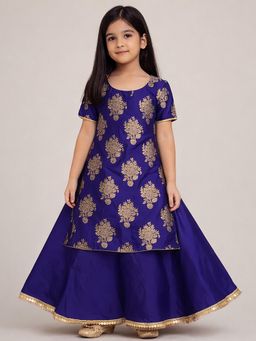 Tiny Pants - Girls Royal Blue Lehenga with Kurta