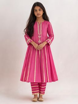 Tiny Pants - Girls Pink Anarkali Kurta With Pant