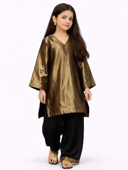 Tiny Pants - Girls Gold Kurta with Black Salwar