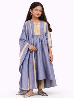 Tiny Pants - Girls Lavender Anarkali Kurta with Dupatta & Pant