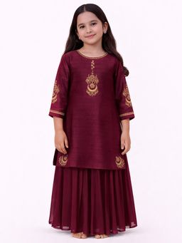 Tiny Pants - Girls Maroon Kurta With Sharara