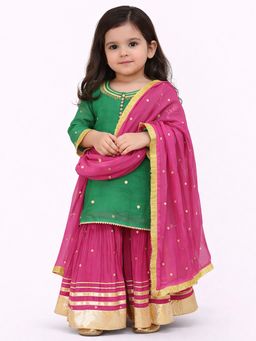 Tiny Pants - Girls Green Pink Kurta & Sharara with Dupatta