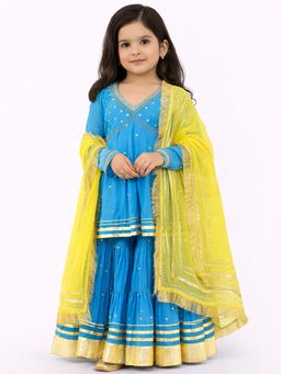 Tiny Pants - Girls Blue Sharara & Kurta with Dupatta