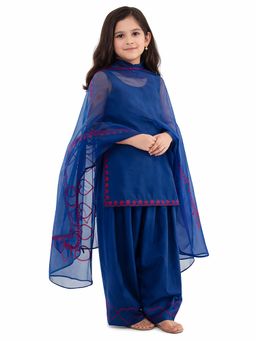 Tiny Pants - Girls Royal Blue Kurta & Salwar with Dupatta