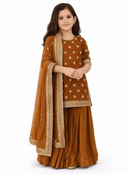 Tiny Pants - Girls Rust Sharara with Dupatta & Kurta