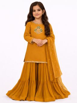 Tiny Pants - Girls Mustard Kurta & Sharara with Dupatta