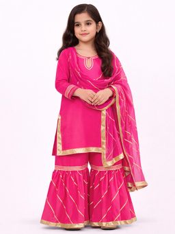 Tiny Pants - Girls Hot Pink Kurta With Sharara & Dupatta