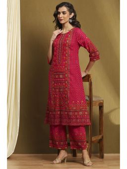 Biba - Womens Fuchsia Cotton A Line Kurta with Palazzo (Set of 2)