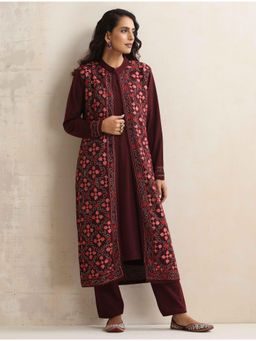 trueBrowns - Purple Kashmiri Woollen Kurta & Pant with Jacket (Set of 3)