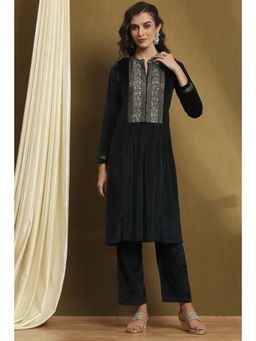 Biba - Womens Bottle Green Polyester Straight Kurta with Pant (Set of 2)