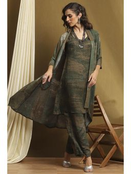 Biba - Womens Sage Green Rayon Straight Kurta with Palazzo & Inner (Set of 3)