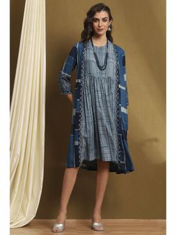 Biba - Womens Blue Rayon Straight Midi Dress with Jacket (Set of 3)