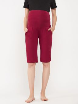Clovia - Chic Basic Maternity Shorts in Maroon - Cotton