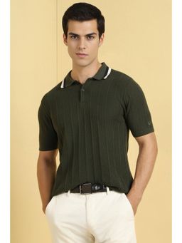 Allen Solly - Men Olive Textured Polo Neck T-Shirt