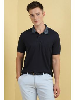 Allen Solly - Men Navy Blue Solid Polo Neck T-Shirt