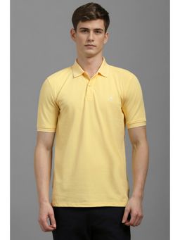 Louis Philippe - Men Yellow Solid Polo Neck T-Shirt