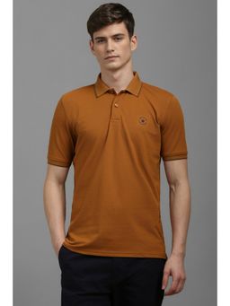Louis Philippe - Men Brown Solid Polo Neck T-Shirt