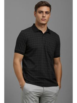 Louis Philippe - Men Black Print Polo Neck T-Shirt