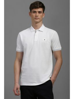 Louis Philippe - Men White Textured Polo Neck T-Shirt