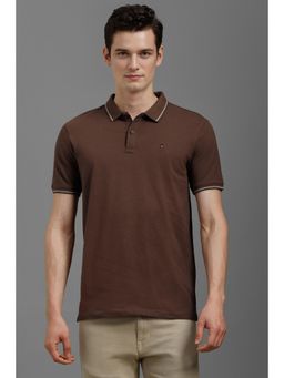 Louis Philippe - Men Brown Solid Polo Neck T-Shirt