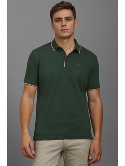 Louis Philippe - Men Green Solid Polo Neck T-Shirt