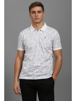 Louis Philippe - Men White Print Polo Neck T-Shirt