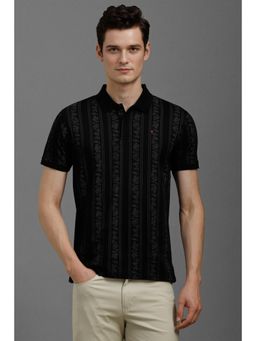 Louis Philippe - Men Black Print Polo Neck T-Shirt