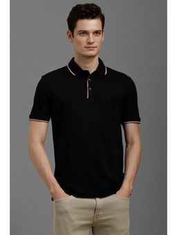 Louis Philippe - Men Black Solid Polo Neck T-Shirt