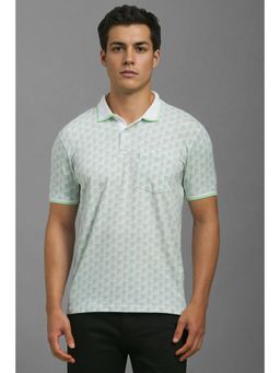 Louis Philippe - Men Green Print Polo Neck T-Shirt